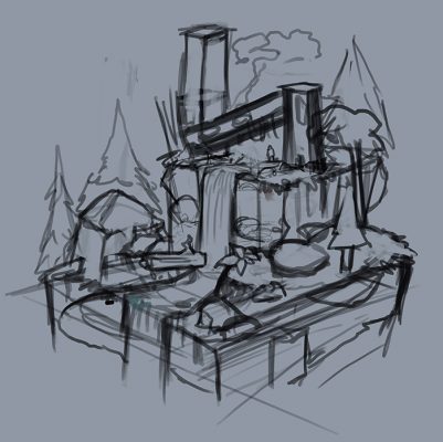initial sketch for the waterfall animation
